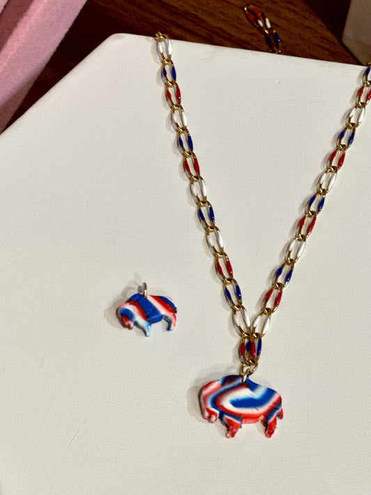 Red, White and Blue Buffalo Pendant Necklace