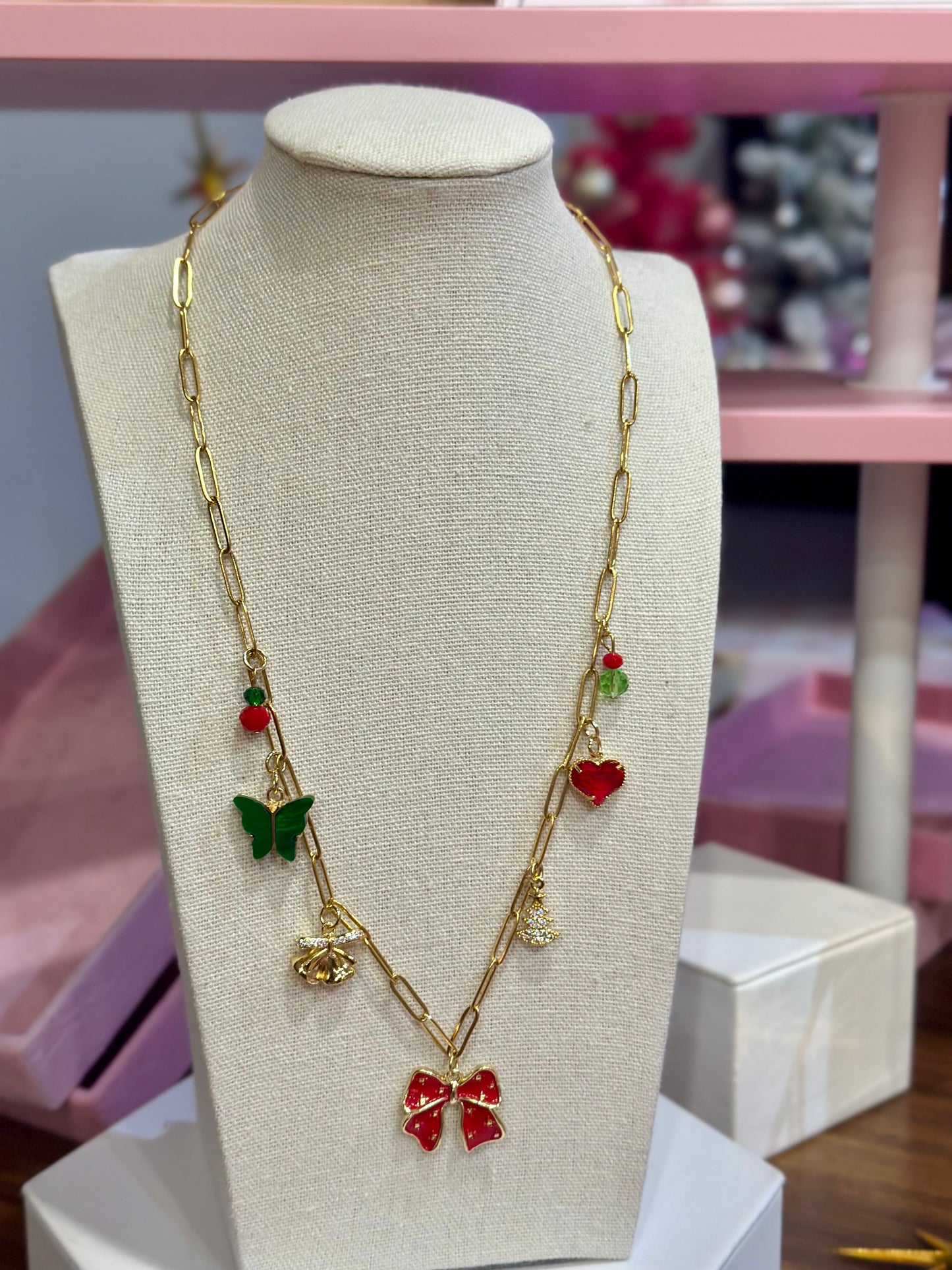 Wrapped in a Red Bow Charm Necklace