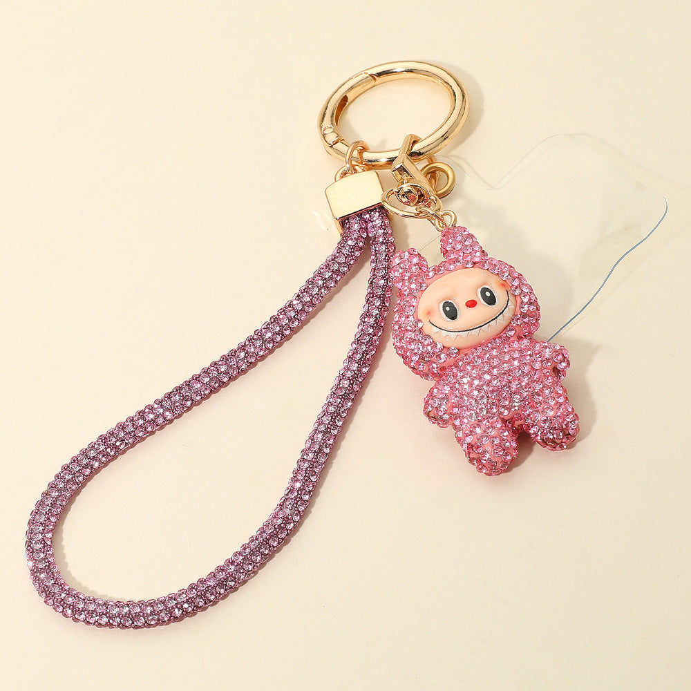 Bling Studded Monster Bunny Figure Phone Strap Keychain Bag Charm