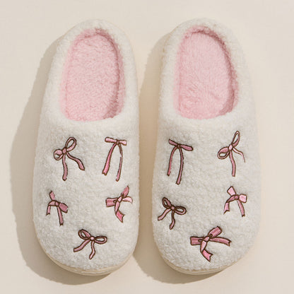 Ribbon Embroidery Pink/White Slippers
