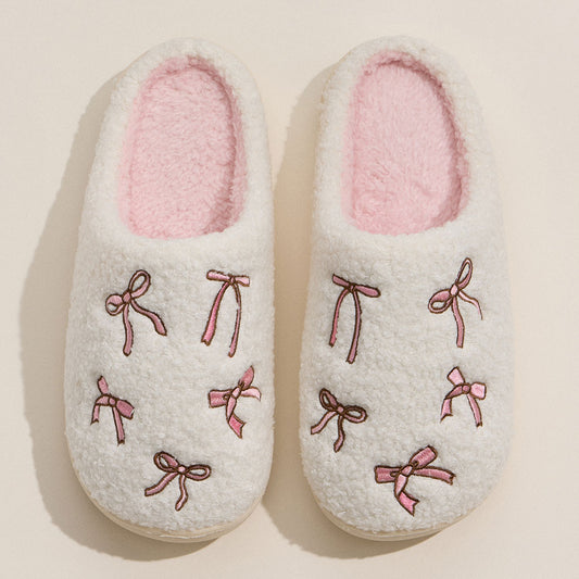 Ribbon Embroidery Pink/White Slippers