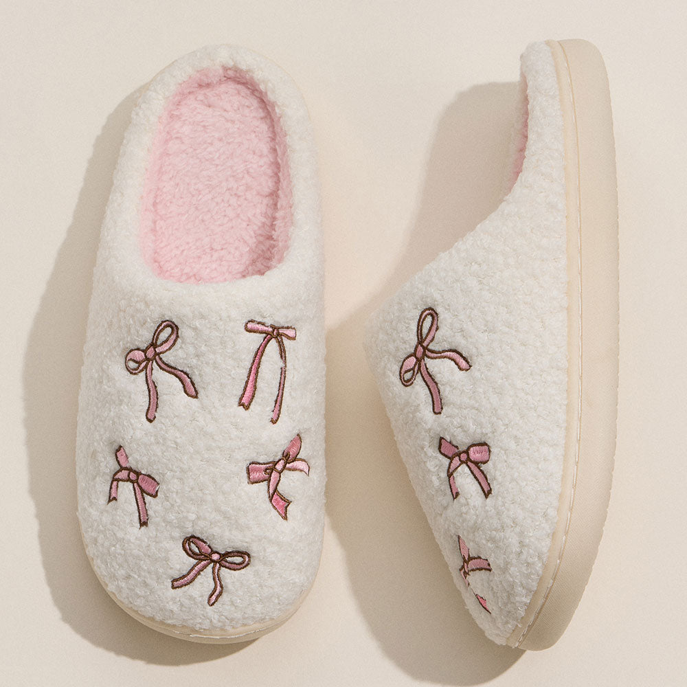 Ribbon Embroidery Pink/White Slippers