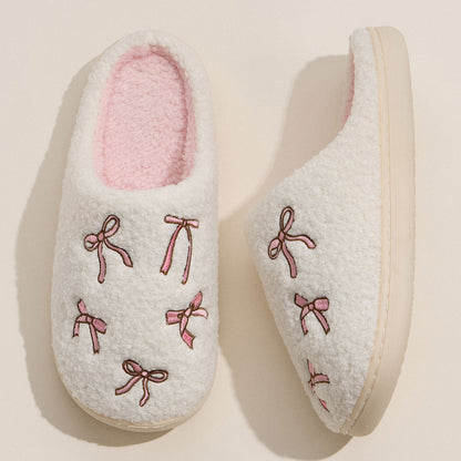 Ribbon Embroidery Pink/White Slippers
