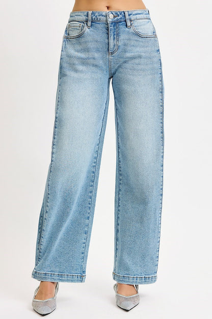 Mid Rise Wide & Barrel Leg Snap Close Jean