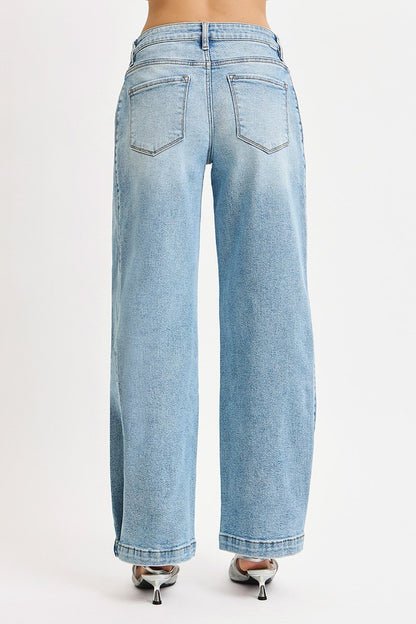 Mid Rise Wide & Barrel Leg Snap Close Jean