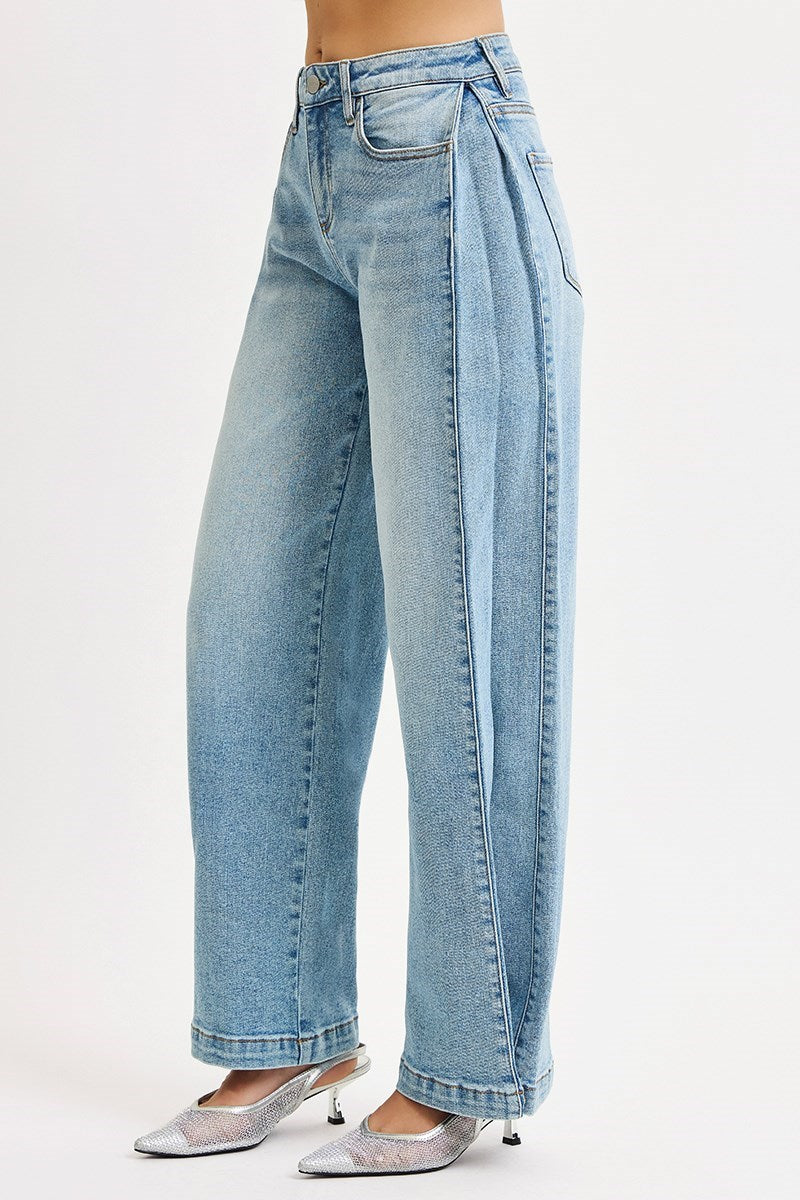 Mid Rise Wide & Barrel Leg Snap Close Jean