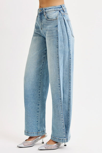 Mid Rise Wide & Barrel Leg Snap Close Jean