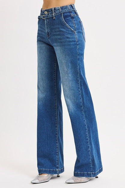 High Rise Wide Leg Belted Jeans