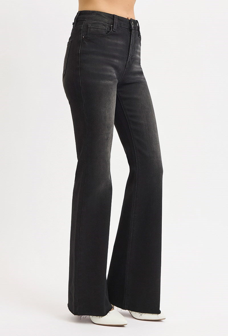 High Rise Black Raw Hem Jeans