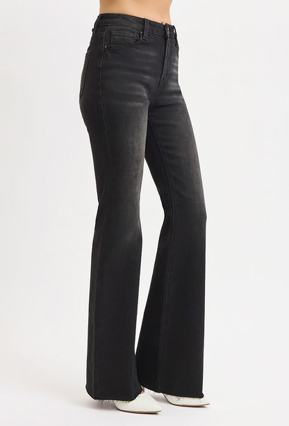 High Rise Black Raw Hem Jeans