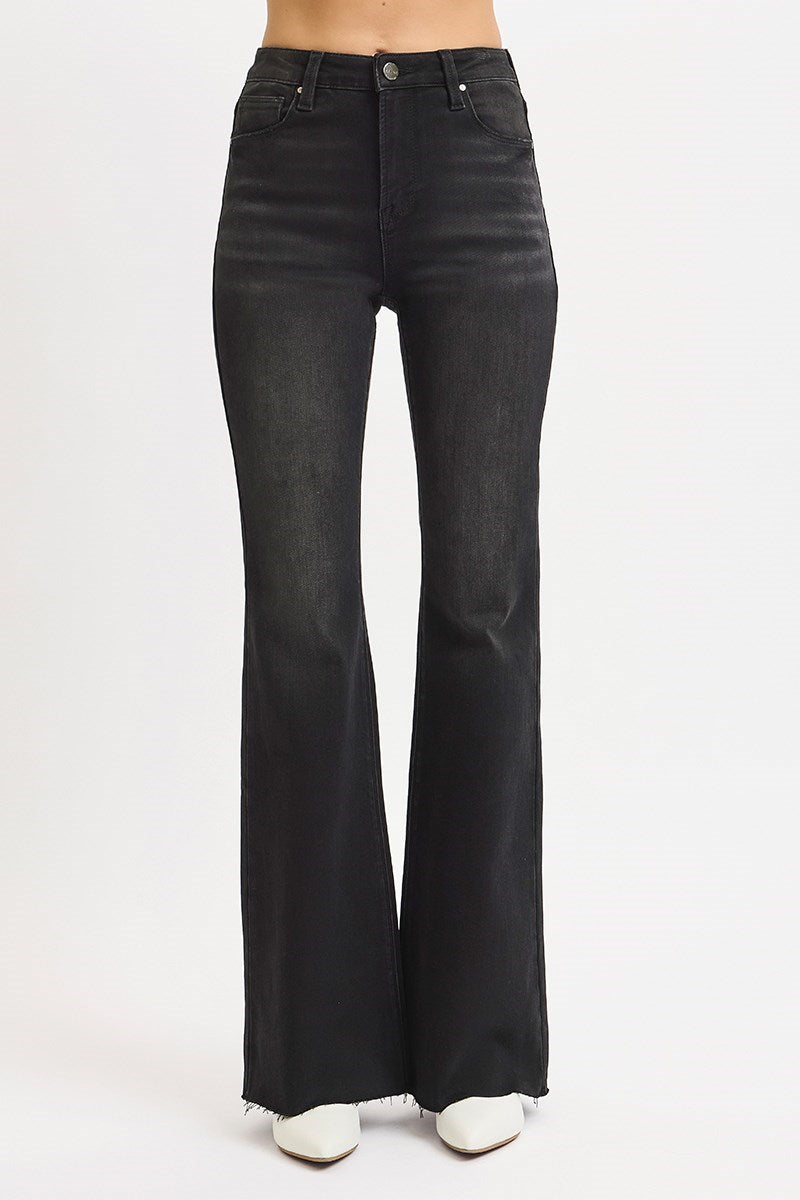 High Rise Black Raw Hem Jeans