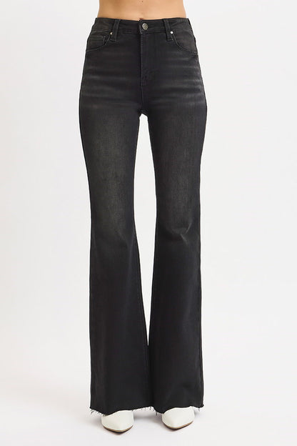 High Rise Black Raw Hem Jeans