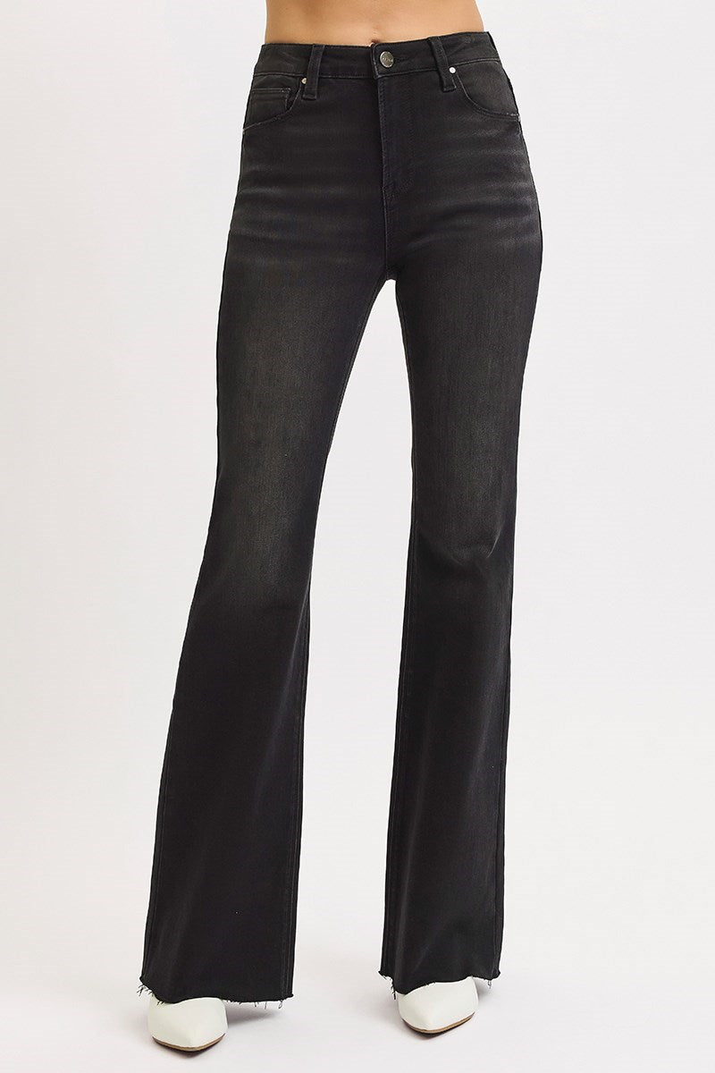 High Rise Black Raw Hem Jeans