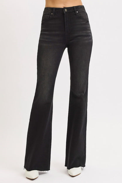 High Rise Black Raw Hem Jeans