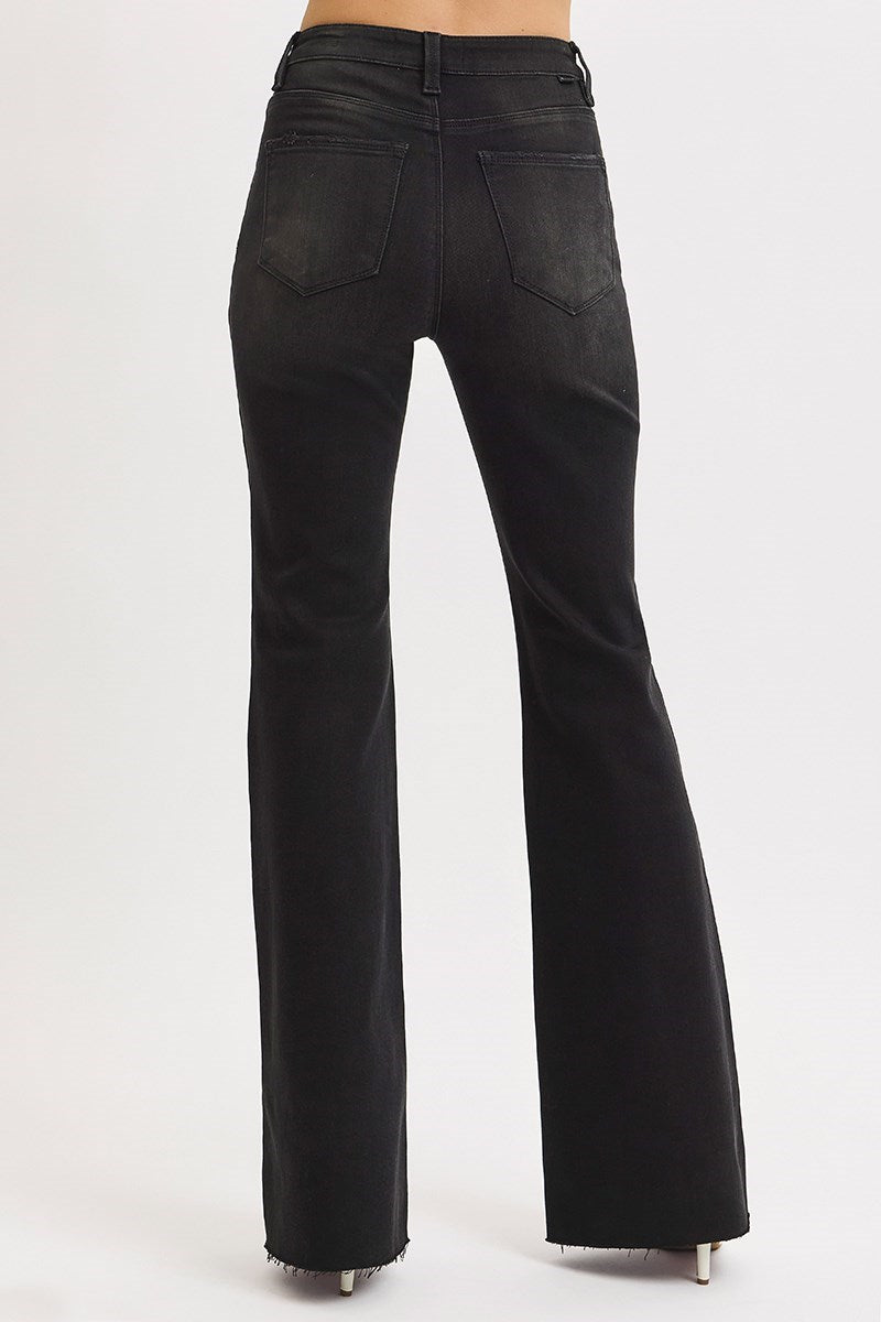 High Rise Black Raw Hem Jeans
