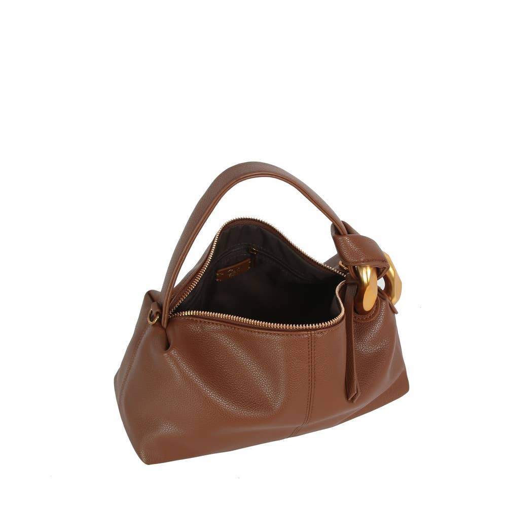 Chunky Link Handle Hobo Baguette Bag in chocolate Brown