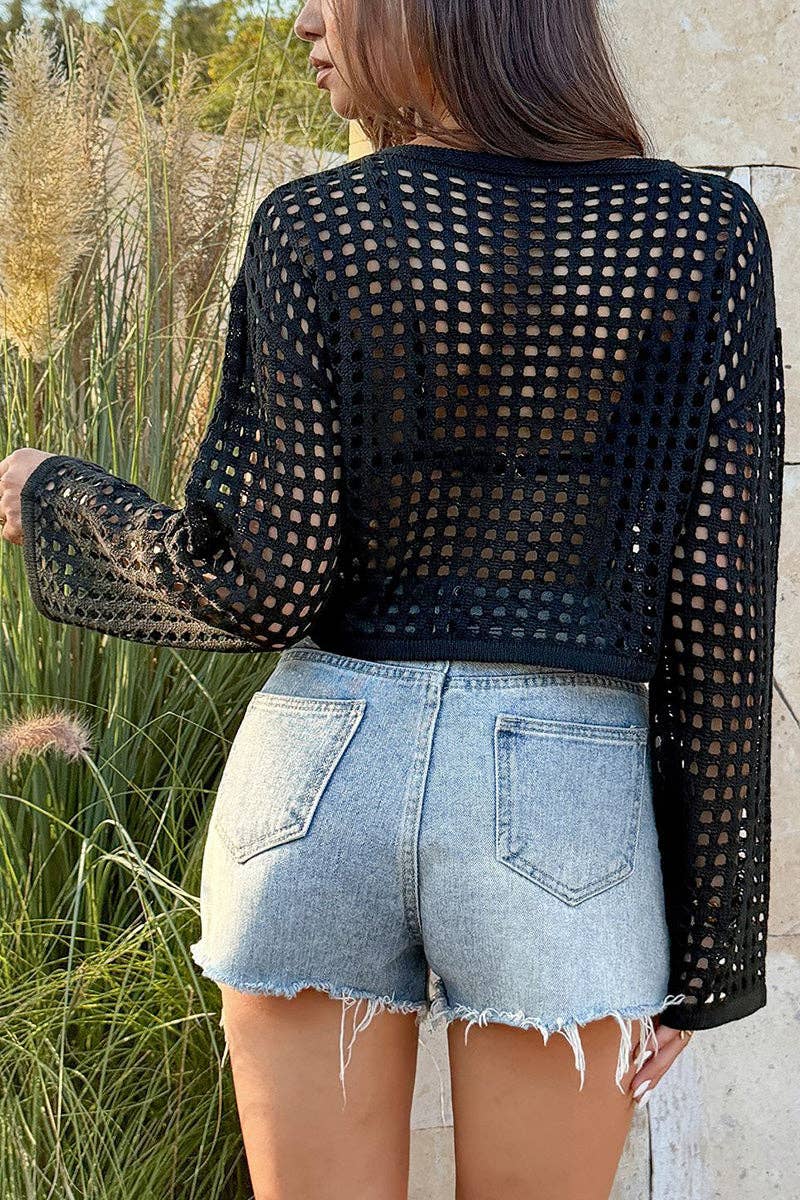 Black Crochet Sweater Top