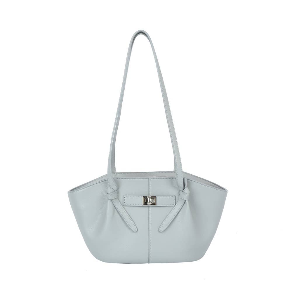 Twist Lock Winged Shoulder Tote Bag (Blue or Taupe)