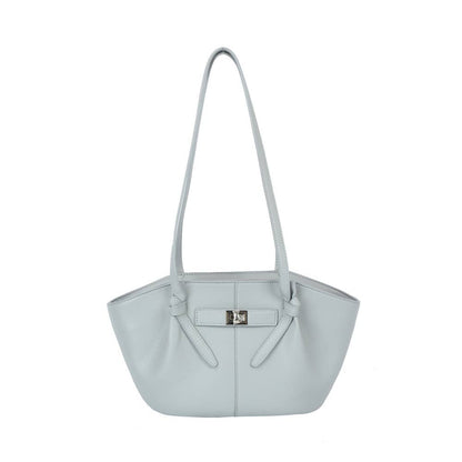 Twist Lock Winged Shoulder Tote Bag (Blue or Taupe)