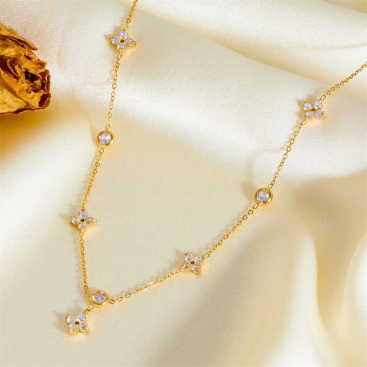 18K Gold Rhinestone Charm Necklace