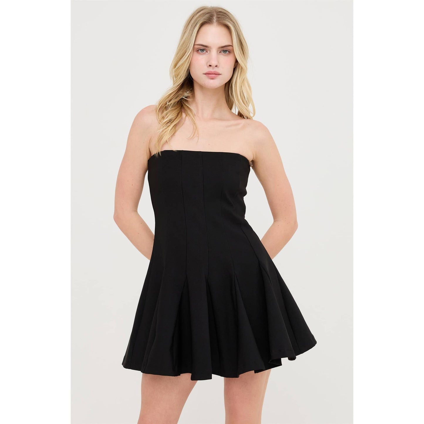 Black Strapless Tube Dress With Godet