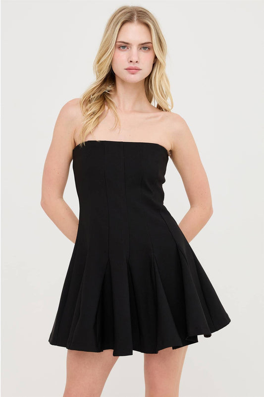 Black Strapless Tube Dress With Godet