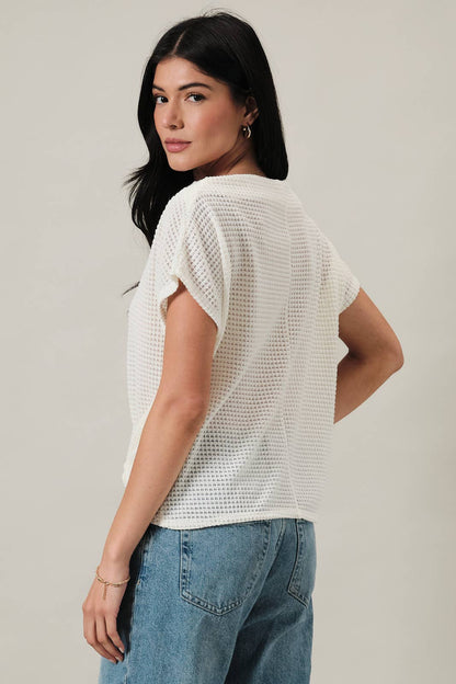 Boat Neck Knit Short Sleeve Top