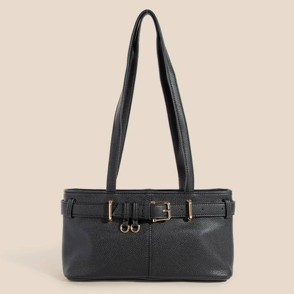 Belt Strap Textured Leather Hand Bag