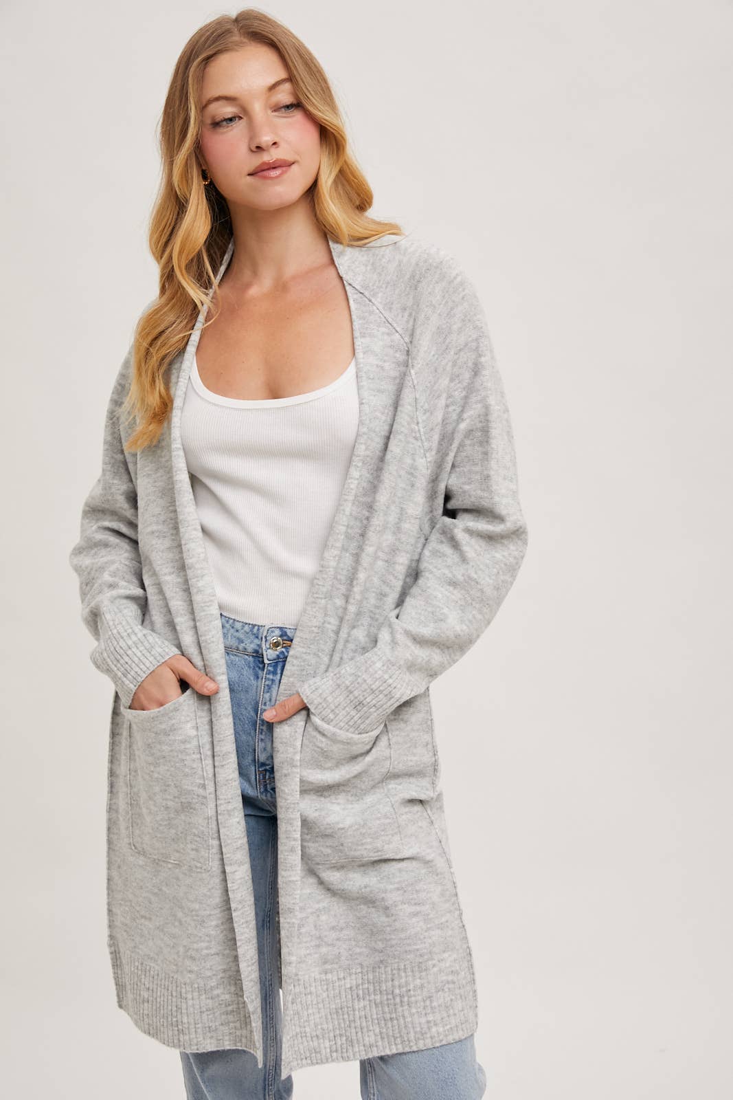 Grey Marble Open Front Long Line Cardigan