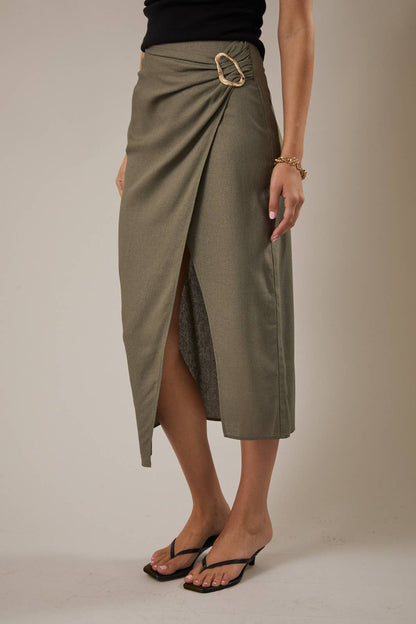 Olive Midi Skirt w/ Slit