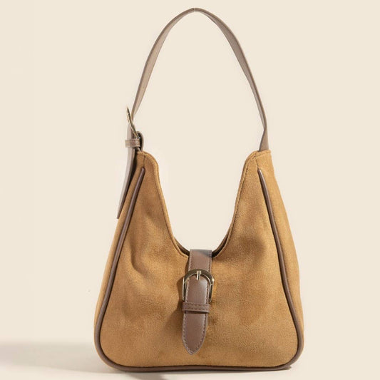 Buckle Accent Faux Suede Hand Bag