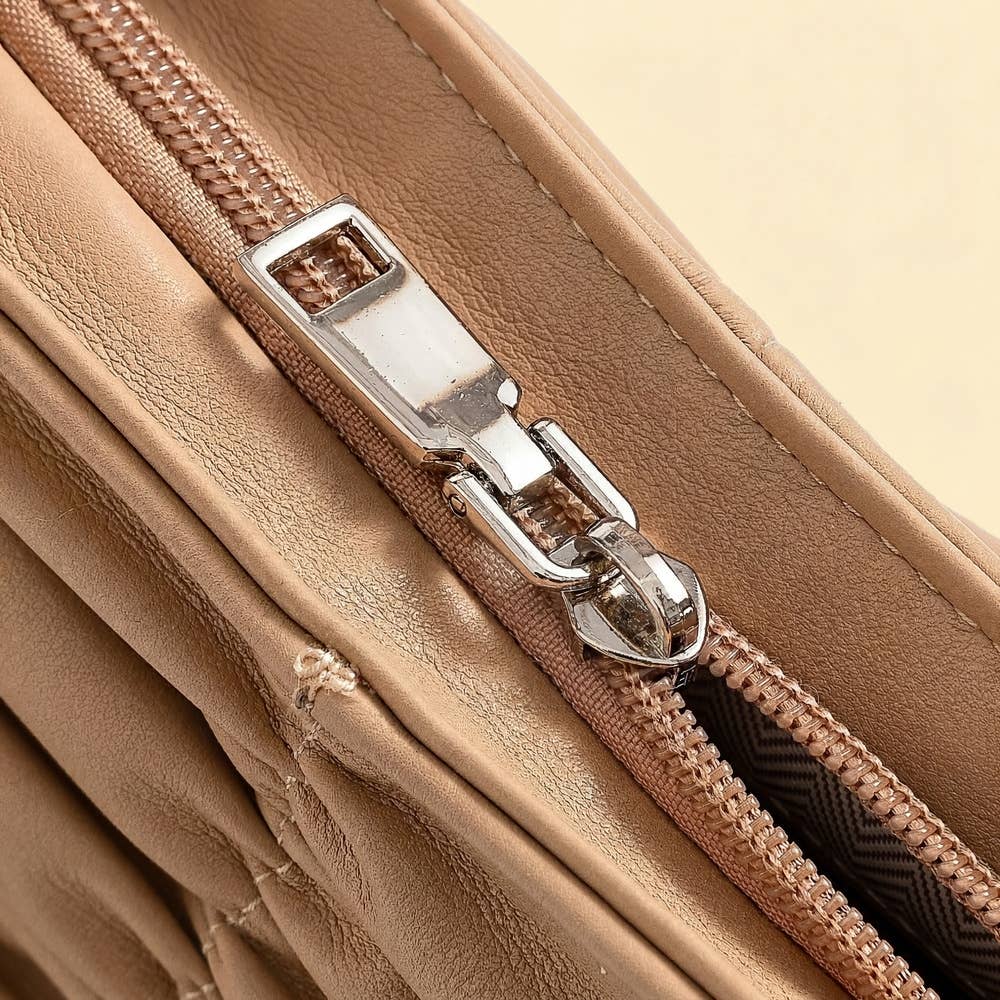 Ruched Faux Leather Baguette Shoulder Bag