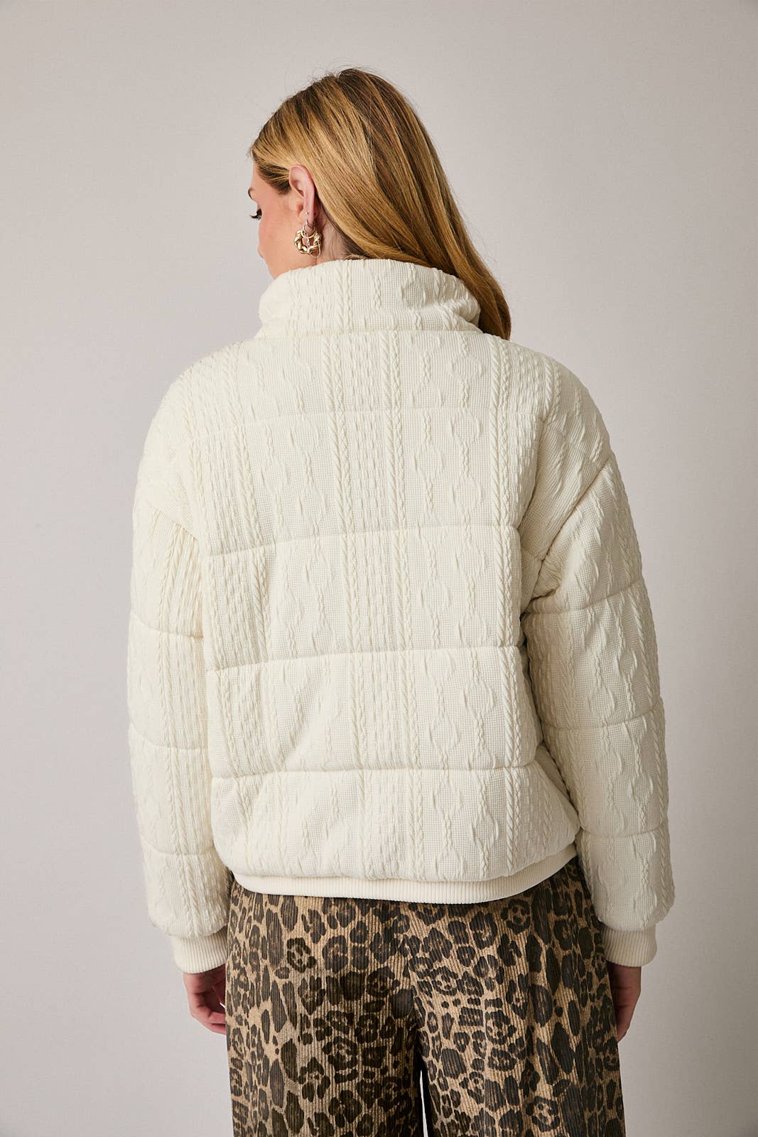 Cream Quilted Knit Jacket