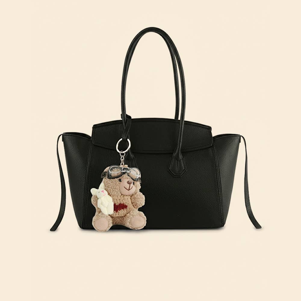 Top Handle Hand Bag With Teddy Bear Bag Charm