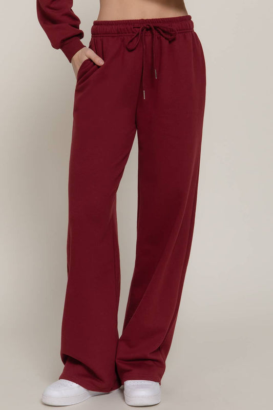 Straight Leg Inner Fleece Jogger Pants in Burgundy