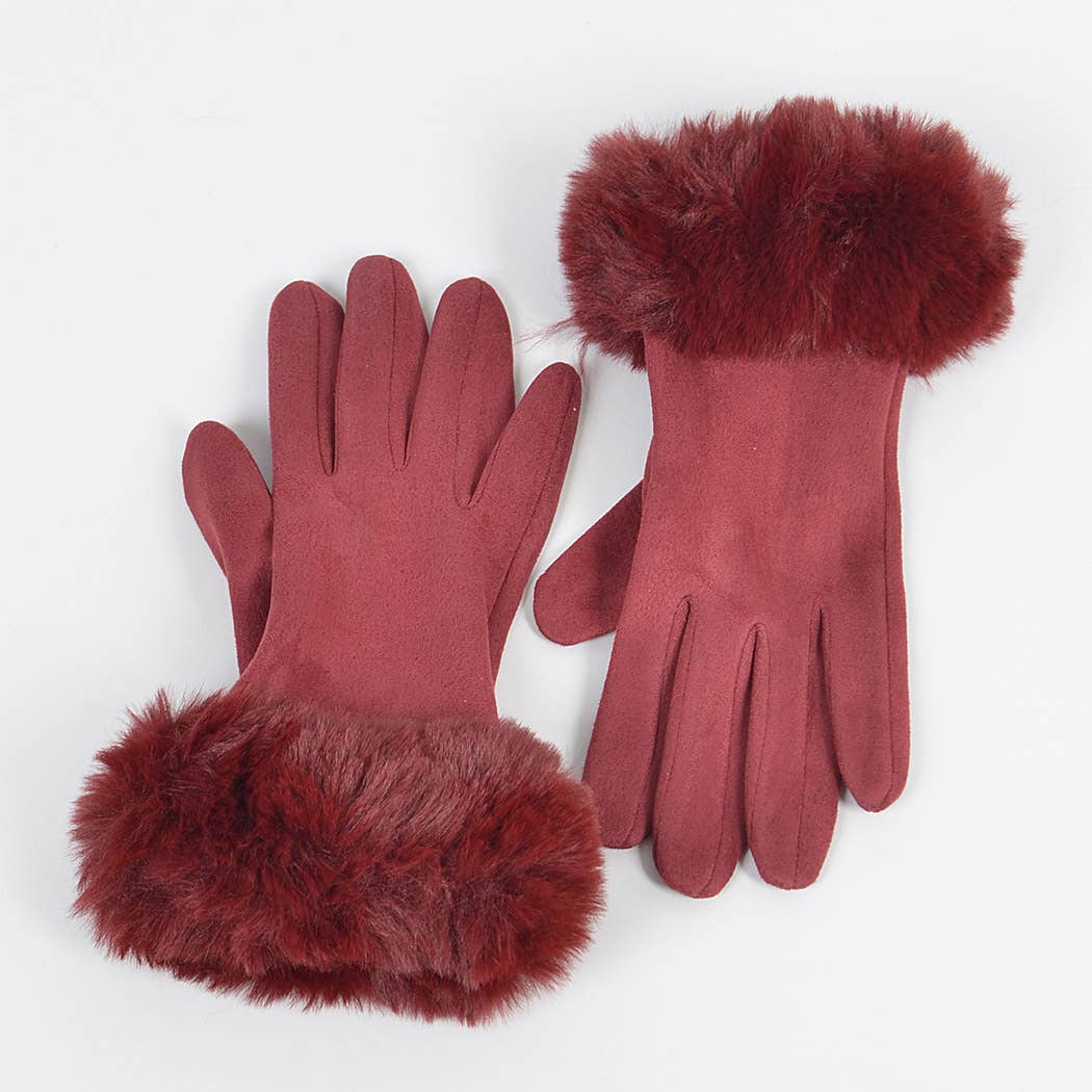 Faux Suede Gloves W faux fur - 3 Colors