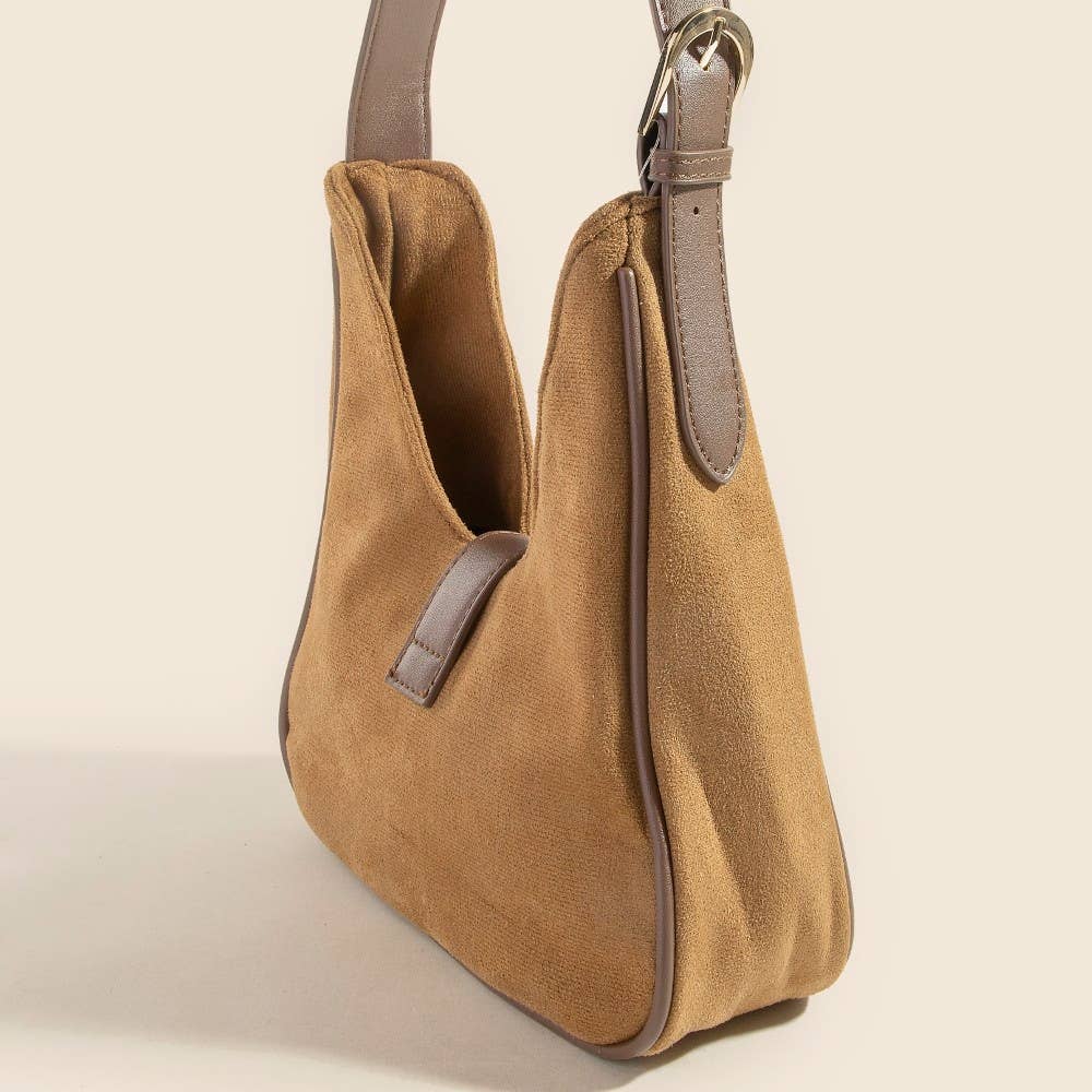 Buckle Accent Faux Suede Hand Bag