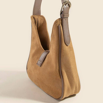 Buckle Accent Faux Suede Hand Bag