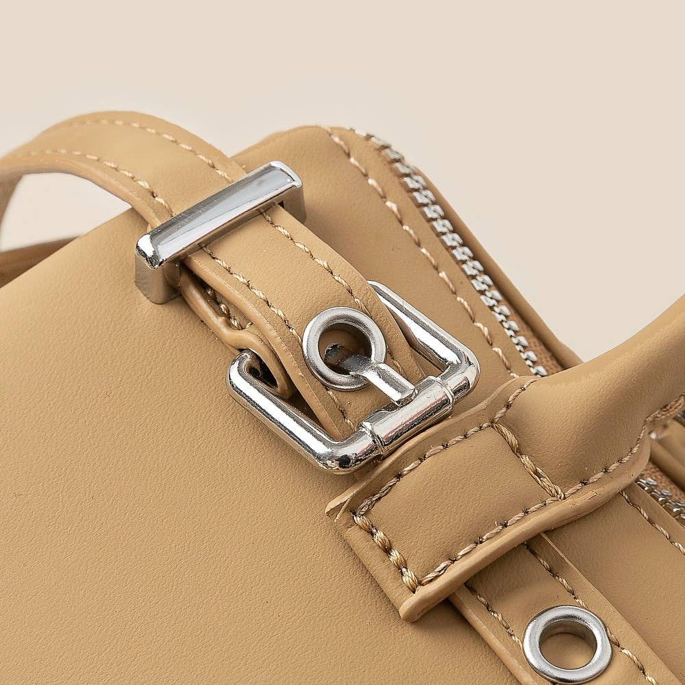 Leather Belt Baguette Hand Bag | Ivory or Light Grey