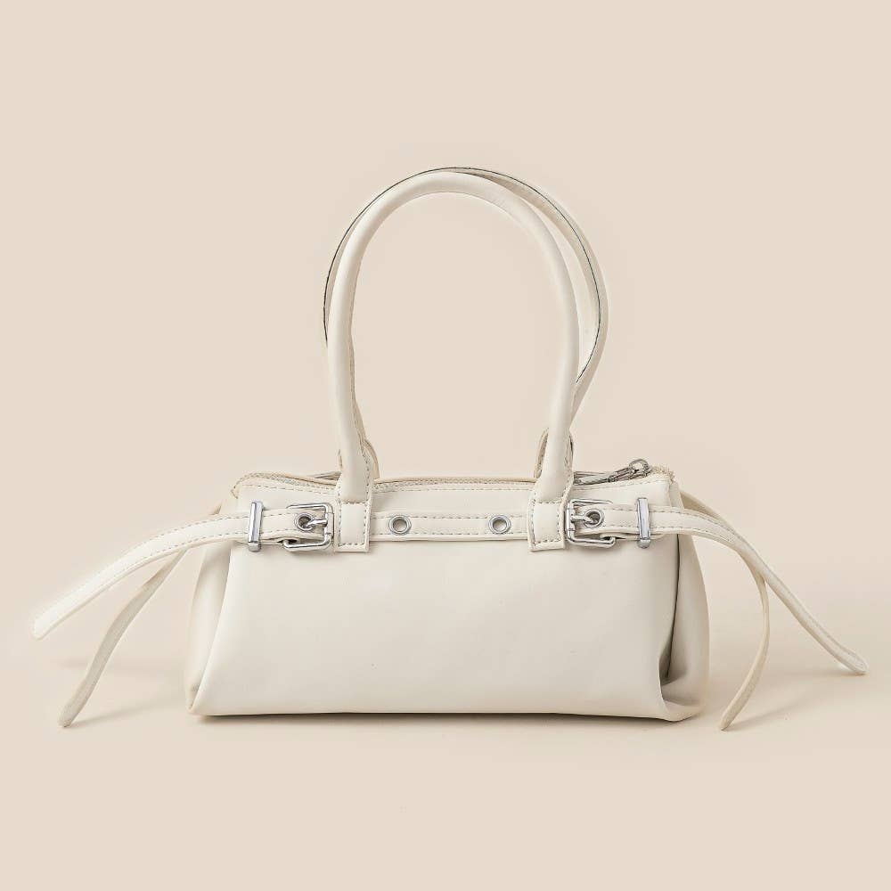 Leather Belt Baguette Hand Bag | Ivory or Light Grey