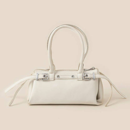 Leather Belt Baguette Hand Bag | Ivory or Light Grey