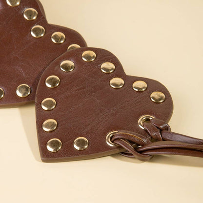 Heart Brown Studded Trim Vegan Leather Belt