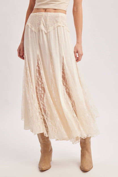 Boho Ivory Lace Maxi Skirt