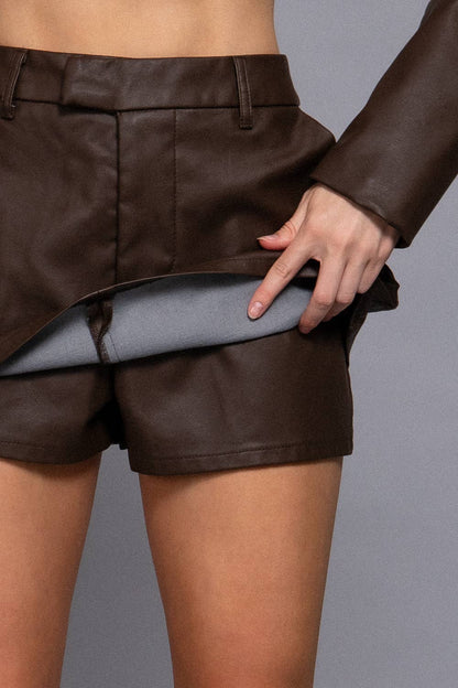 Faux Leather Skort - Burgundy, Beige, Brown