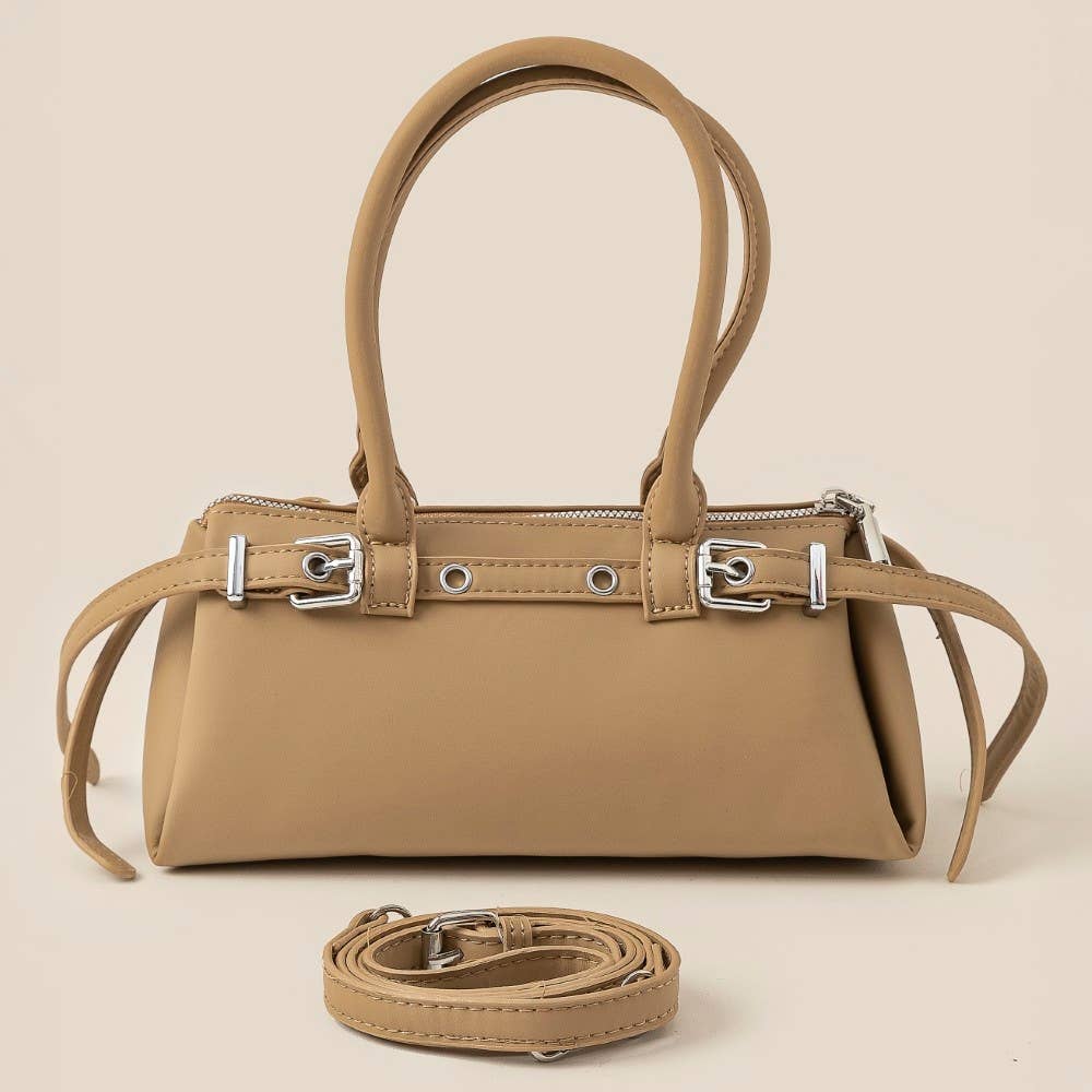 Leather Belt Baguette Hand Bag | Ivory or Light Grey