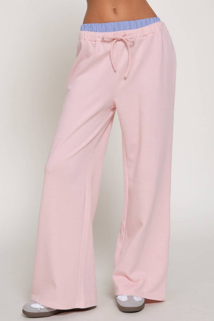 Pink & Blue Checkered Elastic Waist Sweatpants