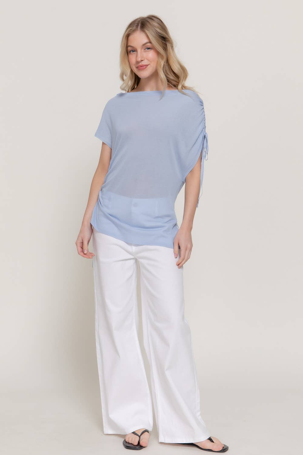 Asymmetric Side Drawstring Sweater Top