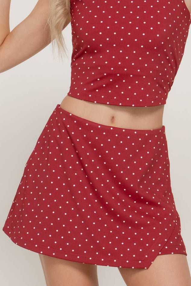 Polka Dot Wrap Activewear Skort in Red