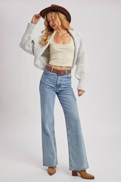Grey Cropped Chunky Shrug Sweater