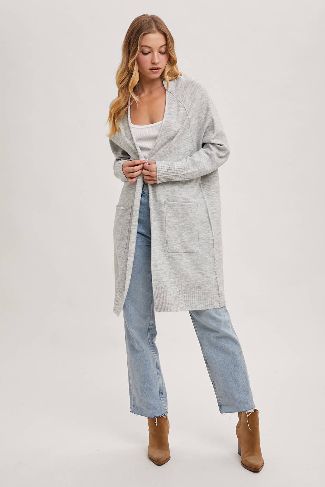 Grey Marble Open Front Long Line Cardigan